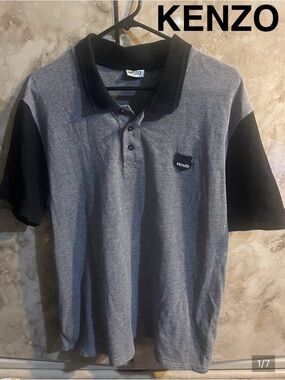 KENZO Grey Polo with Black Collar and Sleeves